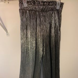 Shiny Palazzo Pants with Ruffle Waistband